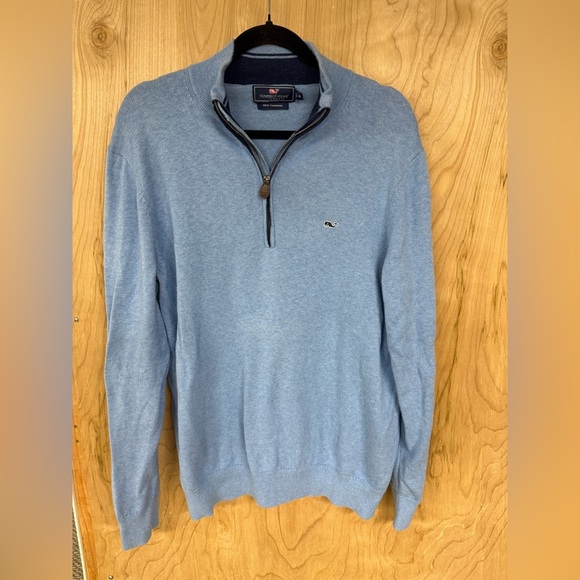 Vineyard Vines Men's Sz Medium Blue 1/4 Zip Sweater Cotton Cashmere Blend Soft - Picture 1 of 6
